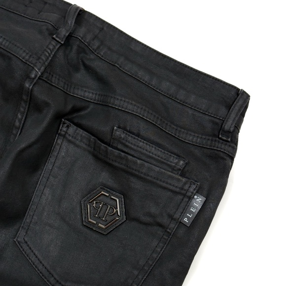 Philipp Plein Jean Super Straight Cut 31/32 (tag 31) Designer Distress- Black - Picture 3 of 12